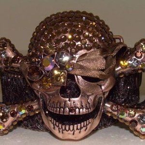 Bronze Swarovski Crystal Pirate Skull Belt BLING!